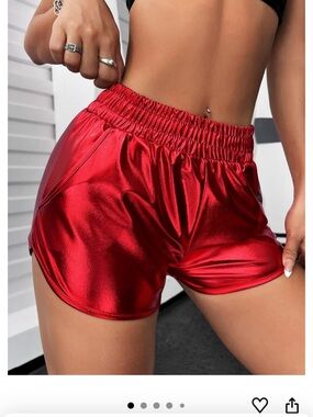 Shiny Metallic Red Dolphin Shorts with Pockets - Size S